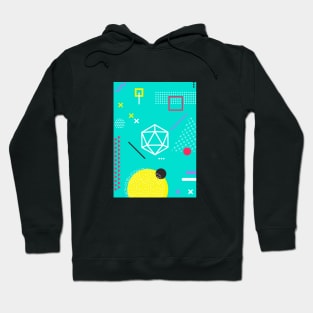 Retro Memphis Teal Polyhedral 20 Sided Dice Tabletop RPG Hoodie